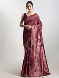 Janasya Purple Silk Blend Floral Jacquard Saree - Distacart