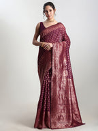Janasya Purple Silk Blend Floral Jacquard Saree - Distacart