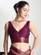 Janasya Purple Silk Blend Floral Jacquard Saree - Distacart