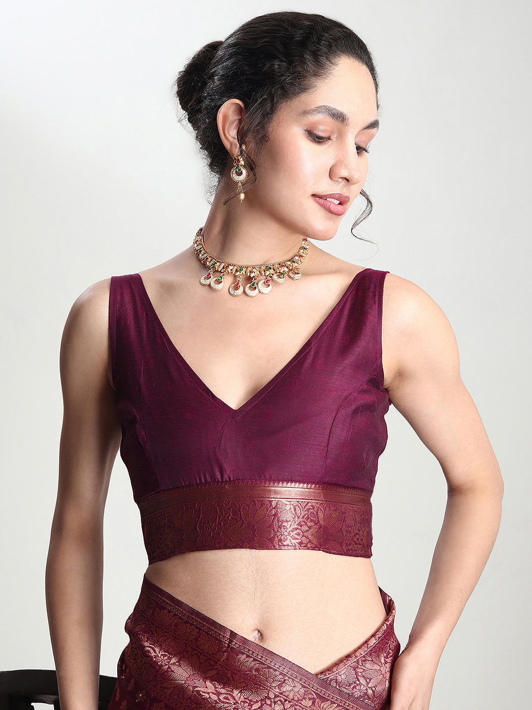 Janasya Purple Silk Blend Floral Jacquard Saree - Distacart
