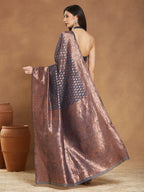 Janasya Dark Grey Silk Blend Floral Jacquard Saree - Distacart