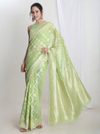Janasya Light Green Silk Blend Geometric Jacquard Saree - Distacart