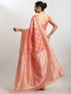 Janasya Peach Silk Blend Geometric Jacquard Saree - Distacart