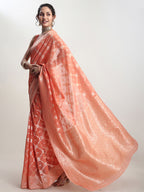 Janasya Peach Silk Blend Geometric Jacquard Saree - Distacart