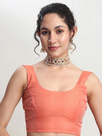 Janasya Peach Silk Blend Geometric Jacquard Saree - Distacart