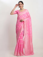 Janasya Pink Silk Blend Geometric Jacquard Saree - Distacart