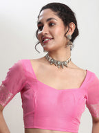 Janasya Pink Silk Blend Geometric Jacquard Saree - Distacart