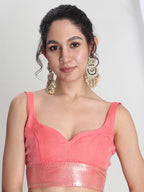 Janasya Peach Silk Blend Leaf Motifs Jacquard Saree - Distacart