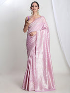 Janasya Lavender Silk Blend Leaf Motifs Jacquard Saree - Distacart