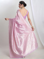 Janasya Lavender Silk Blend Leaf Motifs Jacquard Saree - Distacart