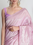 Janasya Lavender Silk Blend Leaf Motifs Jacquard Saree - Distacart