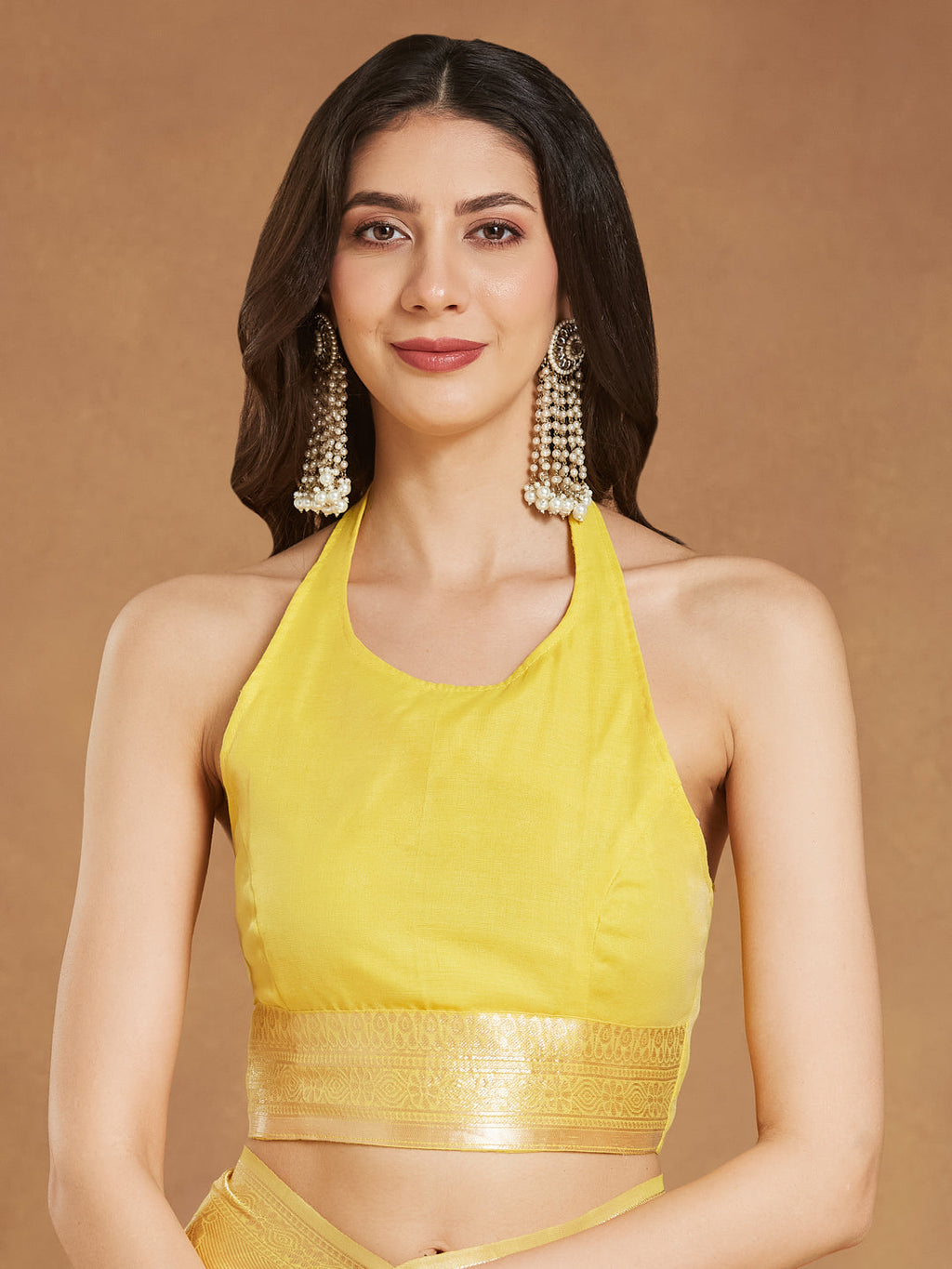 Janasya Yellow Silk Blend Leaf Motifs Jacquard Saree - Distacart