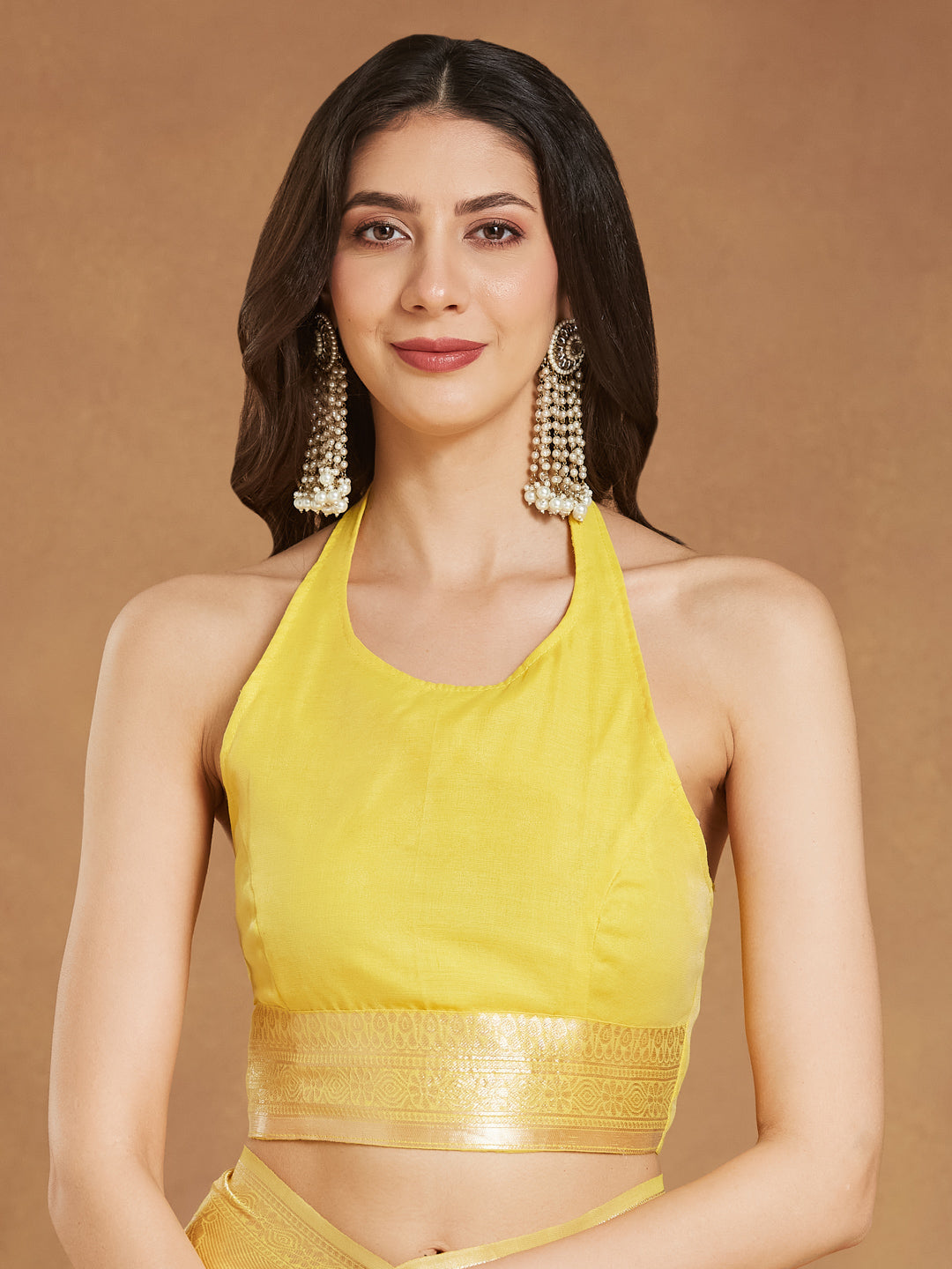 Janasya Yellow Silk Blend Leaf Motifs Jacquard Saree - Distacart