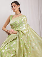 Janasya Navy Blue Silk Blend Geometric Jacquard Saree - Distacart