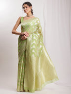 Janasya Navy Blue Silk Blend Geometric Jacquard Saree - Distacart