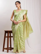 Janasya Navy Blue Silk Blend Geometric Jacquard Saree - Distacart