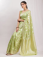 Janasya Navy Blue Silk Blend Geometric Jacquard Saree - Distacart