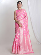 Janasya Pink Silk Blend Geometric Jacquard Saree - Distacart