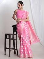 Janasya Pink Silk Blend Geometric Jacquard Saree - Distacart