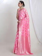 Janasya Pink Silk Blend Geometric Jacquard Saree - Distacart