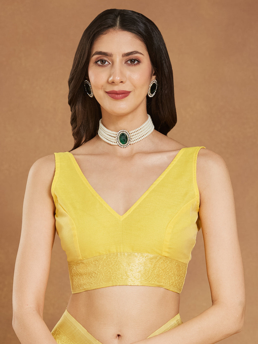 Janasya Yellow Silk Blend Geometric Jacquard Saree - Distacart