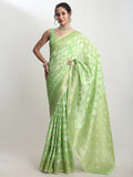 Janasya Green Silk Blend Geometric Jacquard Saree - Distacart