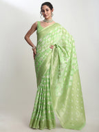 Janasya Green Silk Blend Geometric Jacquard Saree - Distacart