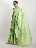 Janasya Green Silk Blend Geometric Jacquard Saree - Distacart