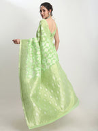 Janasya Green Silk Blend Geometric Jacquard Saree - Distacart