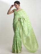 Janasya Green Silk Blend Geometric Jacquard Saree - Distacart