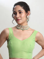 Janasya Green Silk Blend Geometric Jacquard Saree - Distacart