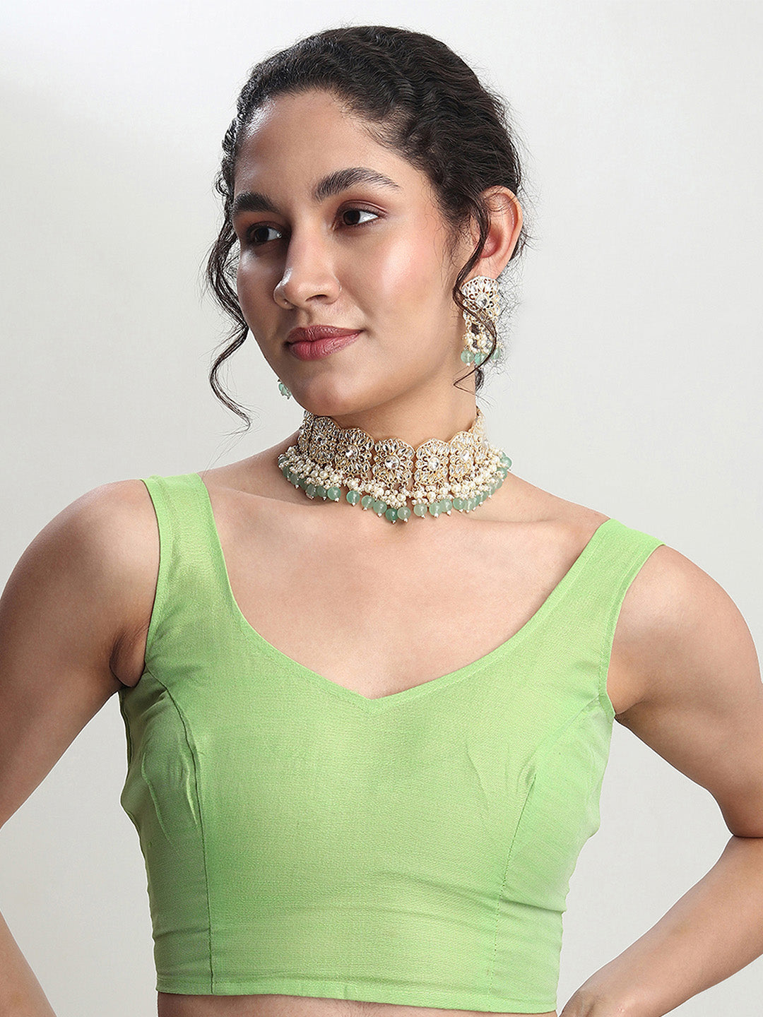 Janasya Green Silk Blend Geometric Jacquard Saree - Distacart