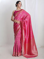 Janasya Pink Silk Blend Floral Jacquard Saree - Distacart