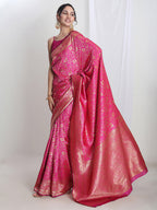Janasya Pink Silk Blend Floral Jacquard Saree - Distacart