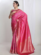 Janasya Pink Silk Blend Floral Jacquard Saree - Distacart