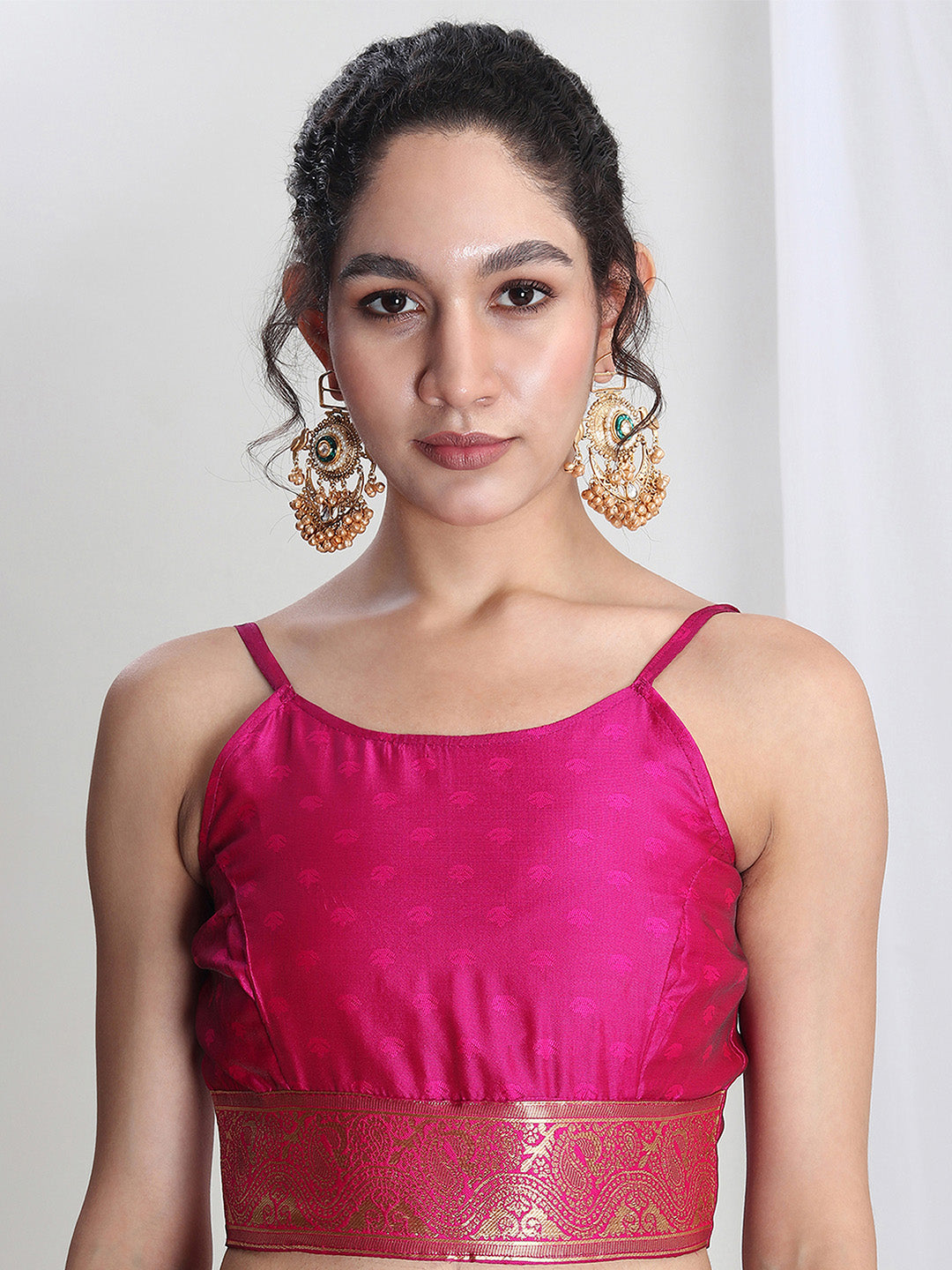 Janasya Pink Silk Blend Floral Jacquard Saree - Distacart