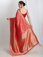 Janasya Red Silk Blend Floral Jacquard Saree - Distacart