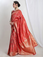 Janasya Red Silk Blend Floral Jacquard Saree - Distacart