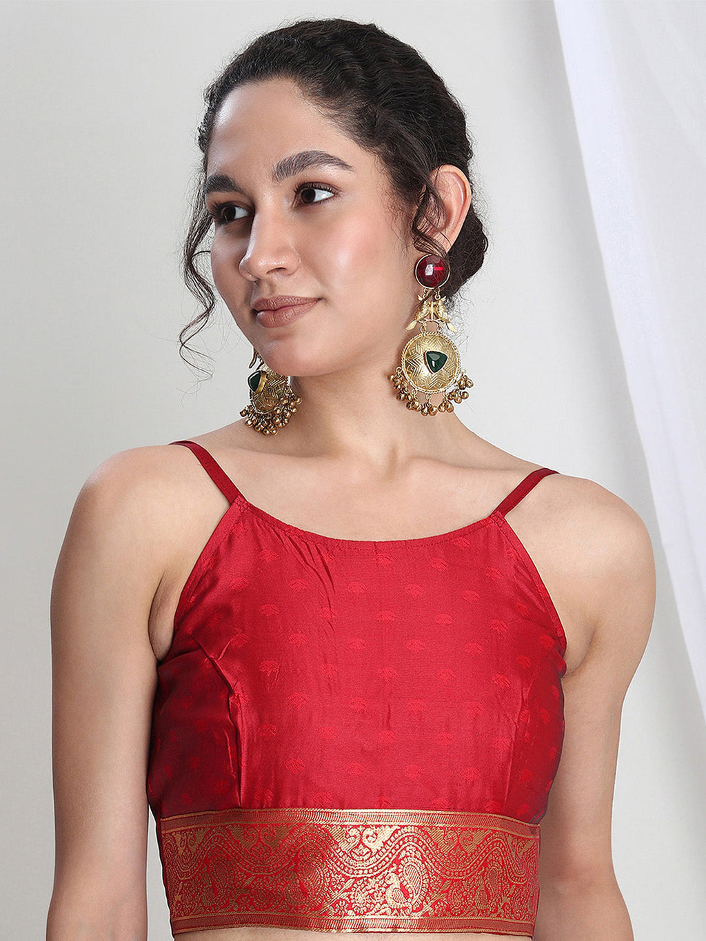 Janasya Red Silk Blend Floral Jacquard Saree - Distacart