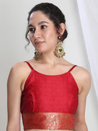 Janasya Red Silk Blend Floral Jacquard Saree - Distacart