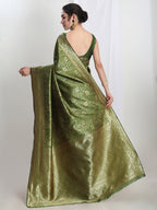 Janasya Green Silk Blend Floral Jacquard Saree - Distacart