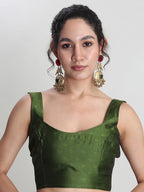 Janasya Green Silk Blend Floral Jacquard Saree - Distacart