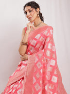 Janasya Navy Blue Silk Blend Geometric Jacquard Saree - Distacart