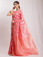 Janasya Navy Blue Silk Blend Geometric Jacquard Saree - Distacart