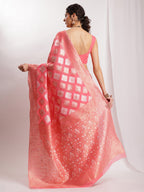 Janasya Navy Blue Silk Blend Geometric Jacquard Saree - Distacart