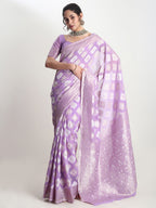Janasya Lavender Silk Blend Geometric Jacquard Saree - Distacart