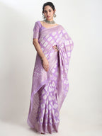 Janasya Lavender Silk Blend Geometric Jacquard Saree - Distacart