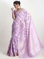 Janasya Lavender Silk Blend Geometric Jacquard Saree - Distacart