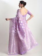 Janasya Lavender Silk Blend Geometric Jacquard Saree - Distacart