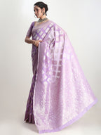 Janasya Lavender Silk Blend Geometric Jacquard Saree - Distacart